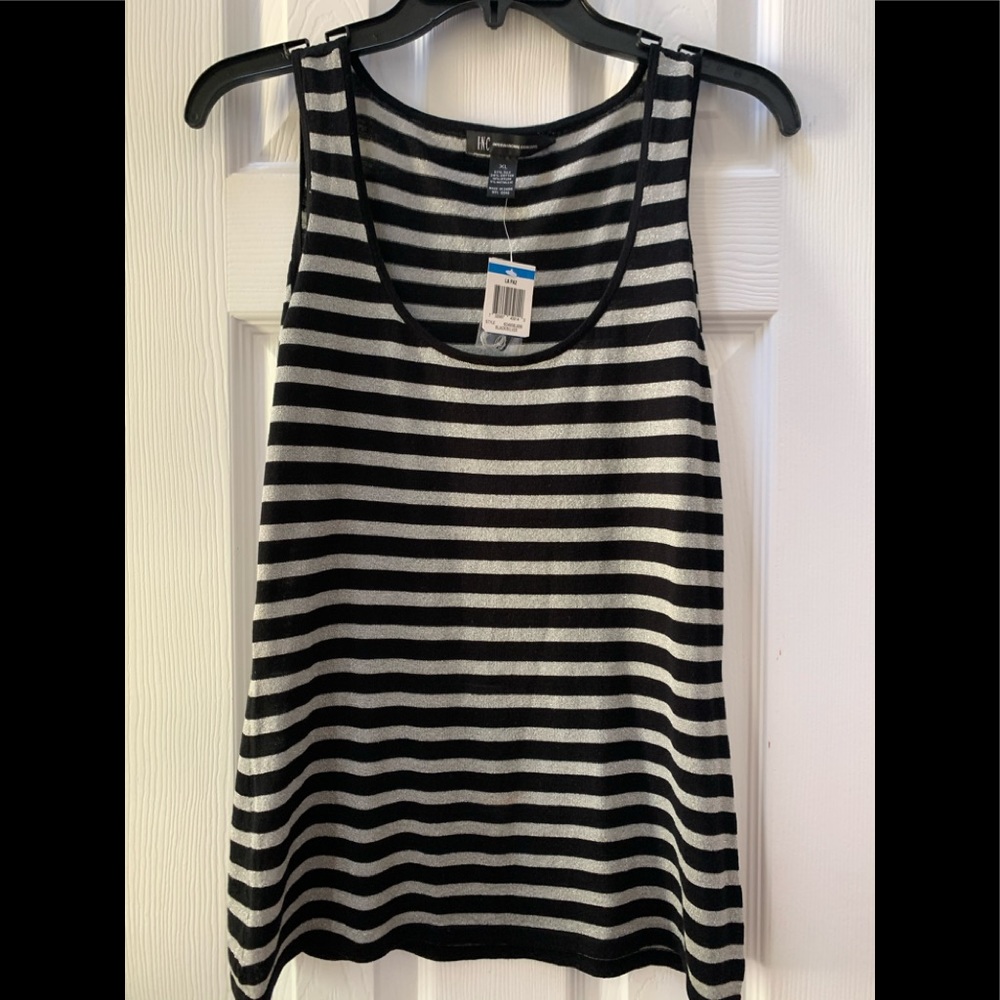NWT INC BLACK & SILVER SILK BLEND METALLIC STRIPED SLEEVELESS TANK TOP
